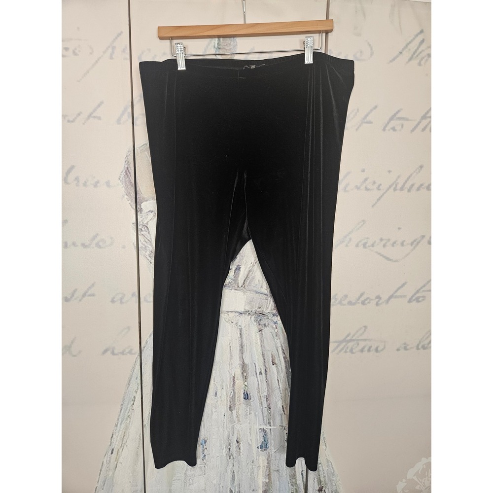 Eileen Fisher Womens XL Black Velvet Stretch Leggings High Rise Pull‎ On Pants